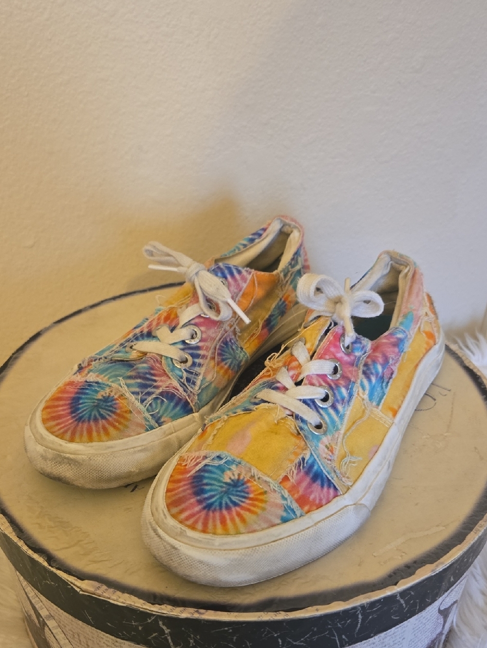 Blowfish Tie-Dye Canvas Lace-Up Sneakers - Yellow, Blue, Pink
